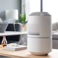 Clean and Fresh White Workplace Room with Air Purifier and Filter. Generative AI