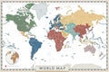 Editable Vector World Map Showing Countries, Capitals, and Major Cities Royalty Free Stock Photo