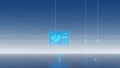 Futuristic digital interface displays a complex network map with glowing nodes and data streams on a clean blue background Royalty Free Stock Photo
