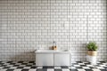 White Tile Wall Chequered Background Bathroom Texture. Ceramic Brick Wall and Floor Tiles Mosaic Background in Bathroom and Royalty Free Stock Photo