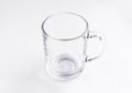 Clean glass transparent empty teacup on white