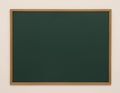 Clean green chalkboard hanging on white wall Royalty Free Stock Photo