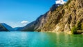 The clean green water of Seton Lake on the foot of Mount McLean near Lillooet