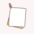 Clean hand drawn paper sheet attached with drawing pin vector flat illustration. Reminder blank pinned at wall ready to