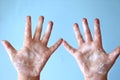 Clean hands concept. Hygiene and health concept.Hand washing.Coronavirus epidemic warning. Children`s hands close-up in soap suds