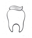 Clean healthy human tooth with toothpaste. Outline. Vector illustration. Symbol of somatology and oral hygiene.