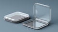 Clear square plastic hinged box on a gray background mockup Royalty Free Stock Photo