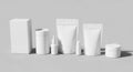 White Blank Product Packaging Mockup Assortment on Gray Background Royalty Free Stock Photo