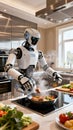 Advanced Service Robot Cooking Dinner in a Modern Smart Kitchen Royalty Free Stock Photo