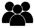 Solid black silhouette vector icon representing a group of three people or a team. Symbol of a crowd, user Royalty Free Stock Photo