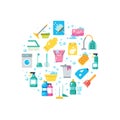 Clean house concept with cleaning and washing tools vector icons