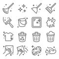 Clean icons set vector illustration. Contains such icon as Recycle, Cleaning, Clean Bucket, and more. Expanded Stroke Royalty Free Stock Photo