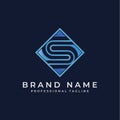 Clean initial vector Logo template with diamond alphabet S in geometric logotype. Modern corporate identity. isolated in blue