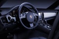 Clean Interior Porsche Panamera with leather steering wheel Royalty Free Stock Photo