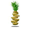 Clean and isolate pineapple levitating on a white background. High resolution image. Health concept and healthy food on levitation