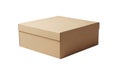 Simple beige cardboard storage or gift box isolated against a white backdrop isolated on white background Royalty Free Stock Photo