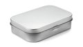 Blank Silver Metal Tin Box with Lid on White Background Royalty Free Stock Photo