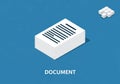 Isometric illustration of a white paper document with text isolated on white background Royalty Free Stock Photo