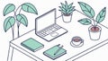 Clean Isometric Workspace, Laptop and Coffee Desk View, vector design Generative AI Royalty Free Stock Photo