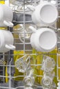 Clean kitchen utensils in the dishwasher top view, background close-up Royalty Free Stock Photo