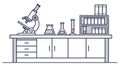 Clean Lab Counter with Microscope and Chemical Bottles Vector, vector design Generative AI Royalty Free Stock Photo