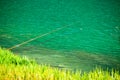 A clean lake and two fishing rod