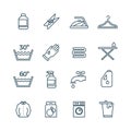 Clean laundry and dryer service vector line icons