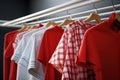Clean laundry hanging on drying rack indoors close Royalty Free Stock Photo