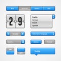 Clean Light Blue User Interface Controls. Web Elements. Website, Software UI: Buttons, Switchers, Arrows, Drop-down