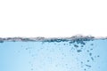 Clean light blue water wave and bubbles air isolated on white background Royalty Free Stock Photo