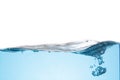Clean light blue water wave and bubbles air isolated on white background Royalty Free Stock Photo