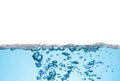 Clean light blue water wave and bubbles air isolated on white background Royalty Free Stock Photo