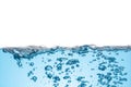 Clean light blue water wave and bubbles air isolated on white background Royalty Free Stock Photo