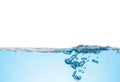 Clean light blue water wave and bubbles air isolated on white background Royalty Free Stock Photo