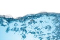 Clean light blue water wave and bubbles air isolated on white background Royalty Free Stock Photo
