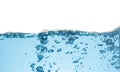 Clean light blue water wave and bubbles air isolated on white background Royalty Free Stock Photo