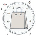 Clean line art shopping bag with sparkling effect inside a decorative circle frame design Royalty Free Stock Photo