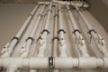 Clean line white water pipes watering system pipe engineer design in underground. plastic white pipe heating manifold