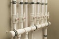 Clean line white water pipes watering system pipe engineer design in underground. plastic white pipe heating manifold