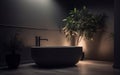 Clean Lined Minimalistic Bathroom with a Single Plant. Generative AI