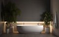 Clean Lined Minimalistic Bathroom with a Single Plant. Generative AI