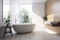 house architecture home bathtub modern room wood bathroom interior luxury white. Generative AI. Royalty Free Stock Photo