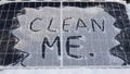 Clean me. Solar panel in the snow. Solar cells generate less energy during precipitation, shade, at night, in rain.close-up