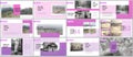 Clean and minimal presentation templates. Purple color elements on white. Presentation slides for flyer, leaflet, brochure