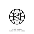 Global Sharing Icon: Globe with Connected Nodes Royalty Free Stock Photo