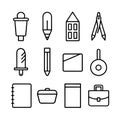 Outline art supply icons on clean white background showcase creative and technical tools Royalty Free Stock Photo