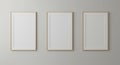 Three Vertical Blank Wooden Frames Mockup on Gray Wall Royalty Free Stock Photo