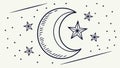 Clean Minimalist Crescent Moon with Stars Icon Design, vector design Generative AI Royalty Free Stock Photo