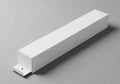 A simple white rectangular prism object with a mounting bracket isolated on white background Royalty Free Stock Photo