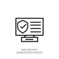Data Security Icon: Monitor with Shield and Checkmark Royalty Free Stock Photo